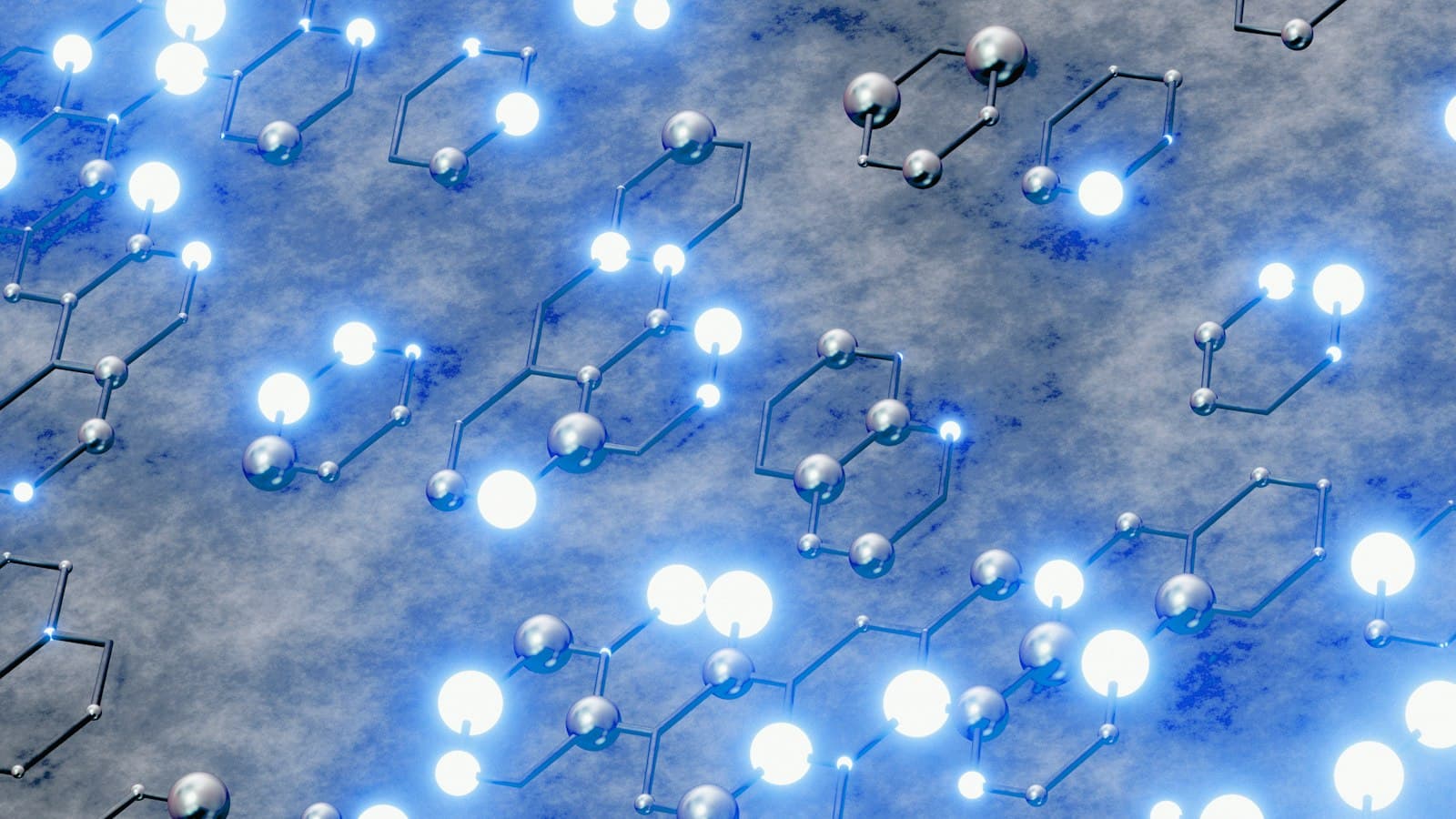 Molecular structure with glowing blue nodes