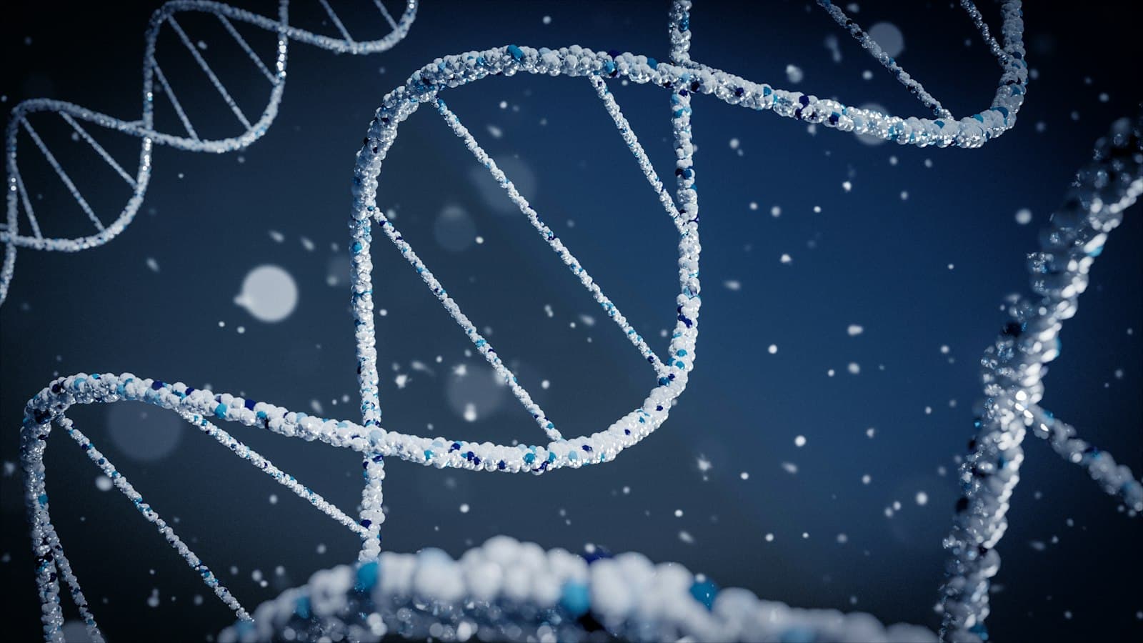 DNA double helix rendered on blue